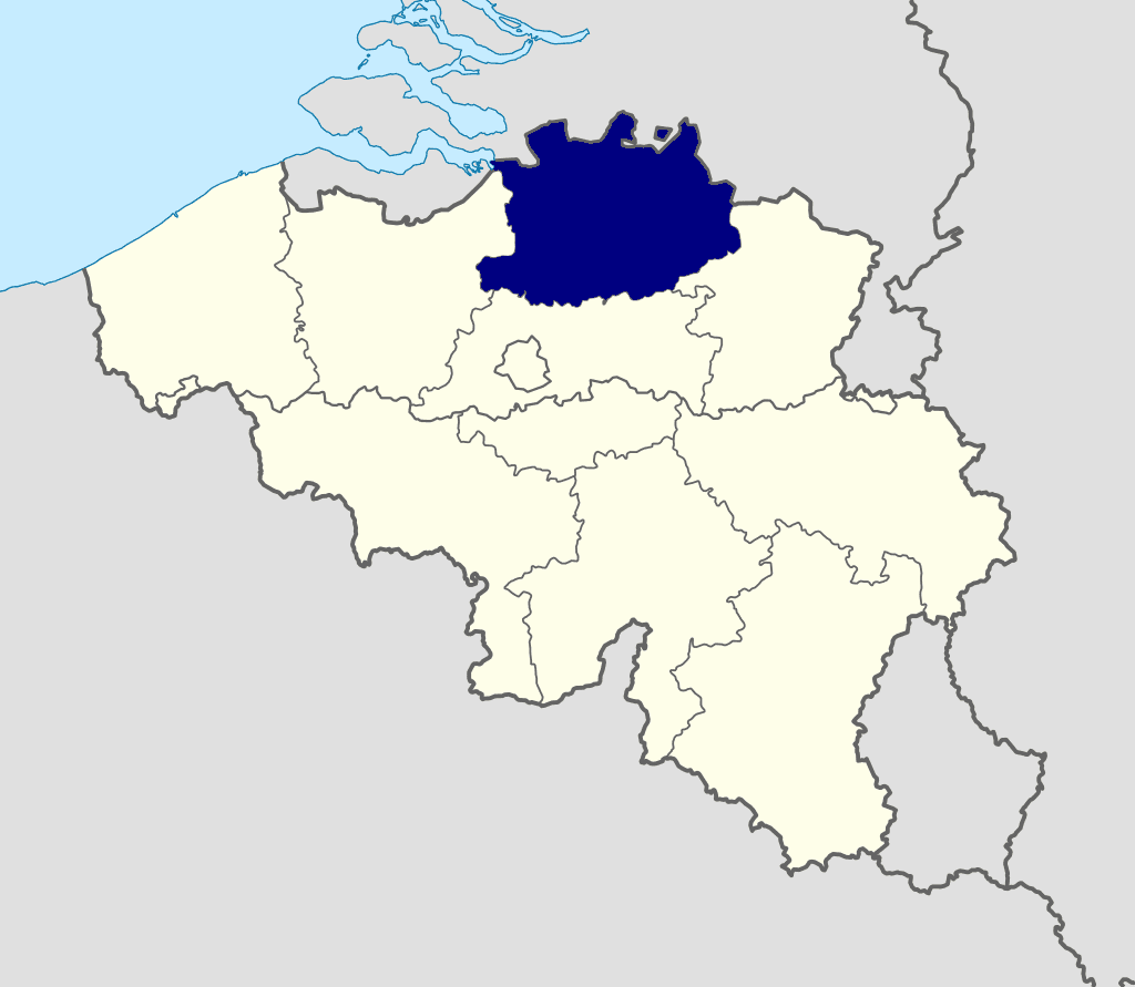 Provincie Antwerpen gemarkeerd op een kaart van Vlaanderen