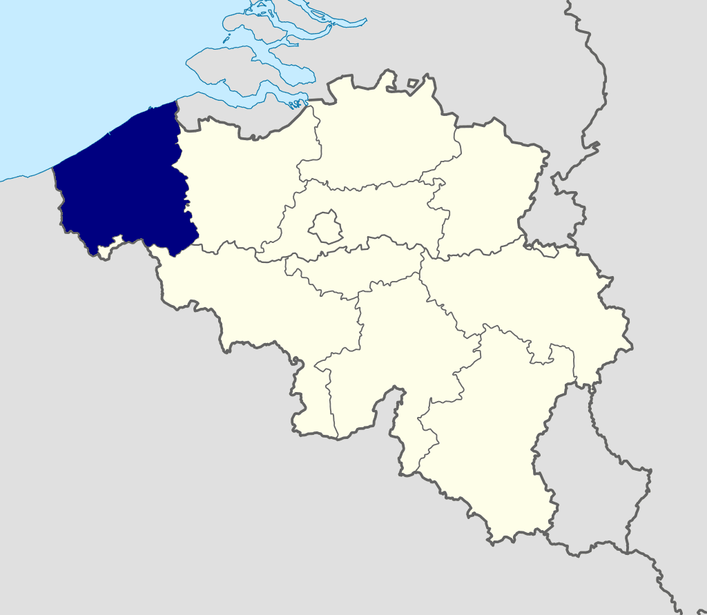 Provincie West-Vlaanderen gemarkeerd op een kaart van Vlaanderen